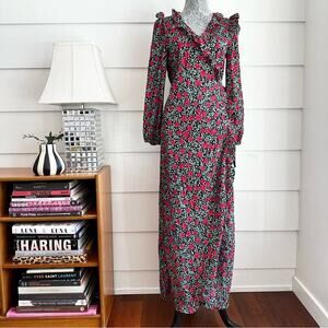 Naf Naf Floral Print Long Sleeve Maxi Wrap Dress size 38